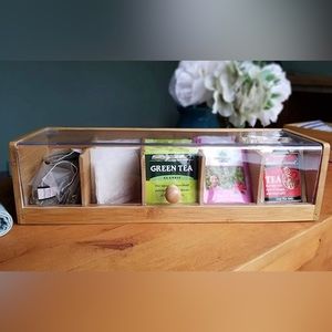 Bamboo Wood and Acrylic Tea Box with 5 Sections, 14" x 5" x 3-3/4"